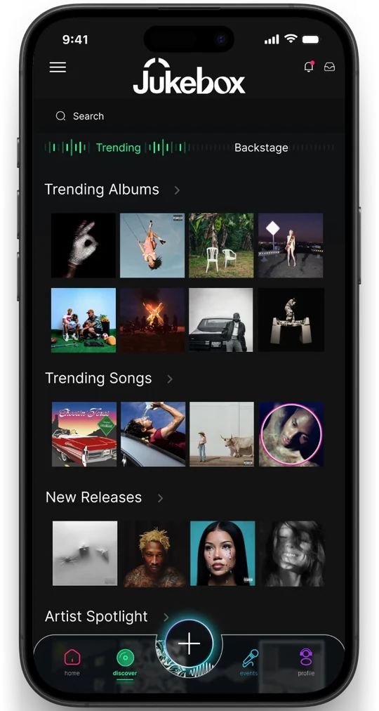 Jukebox app: Discover New Music screen