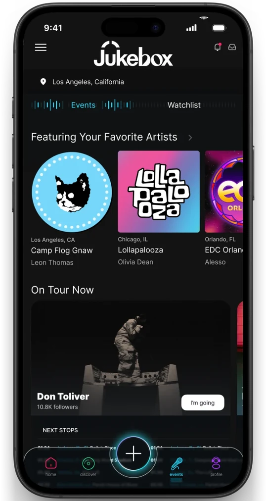 Jukebox app: Review Live Events screen