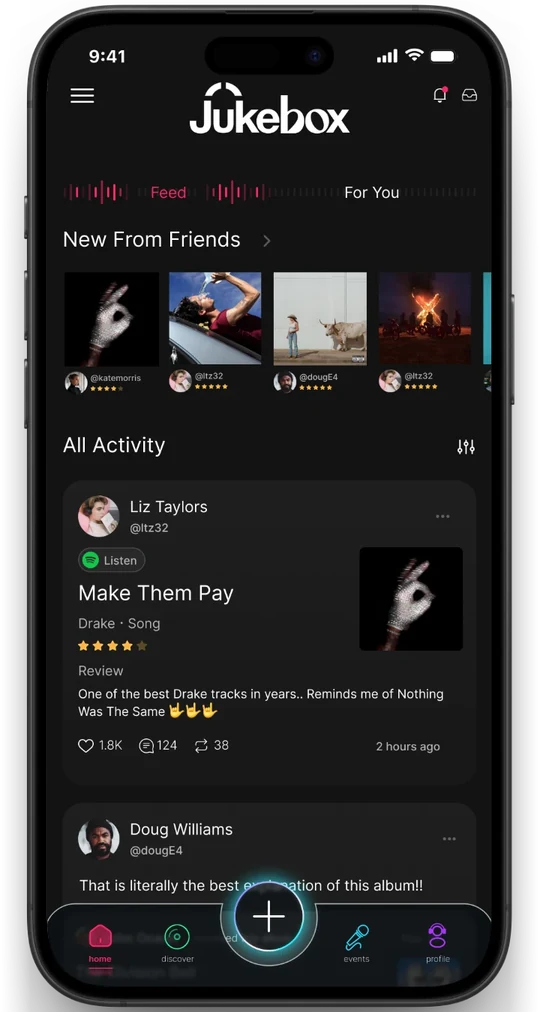 Jukebox app: Connect With Friends screen